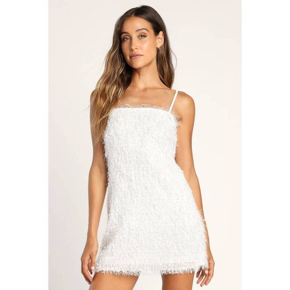 Lulus Shimmy All The Way White Bodycon Mini Dress - Size XS